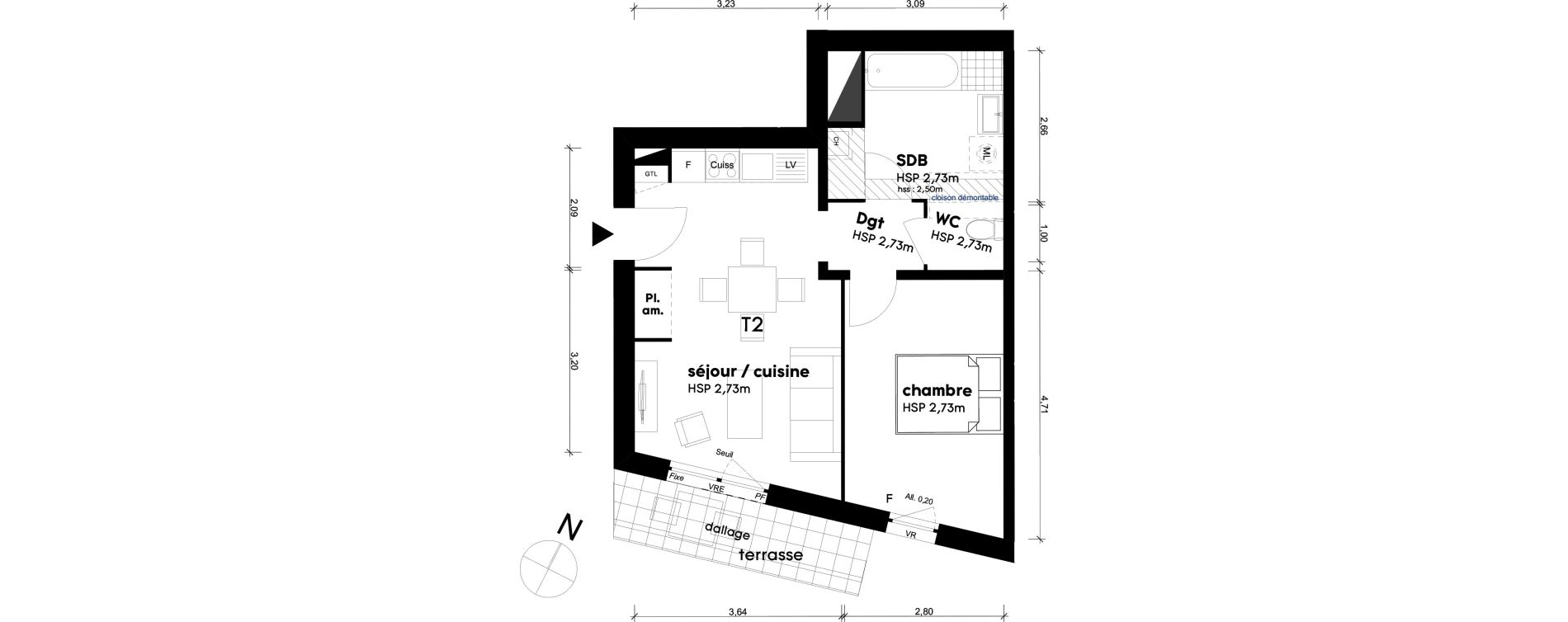 Appartement T2 de 42,36 m2 &agrave; Saint-Priest Centre