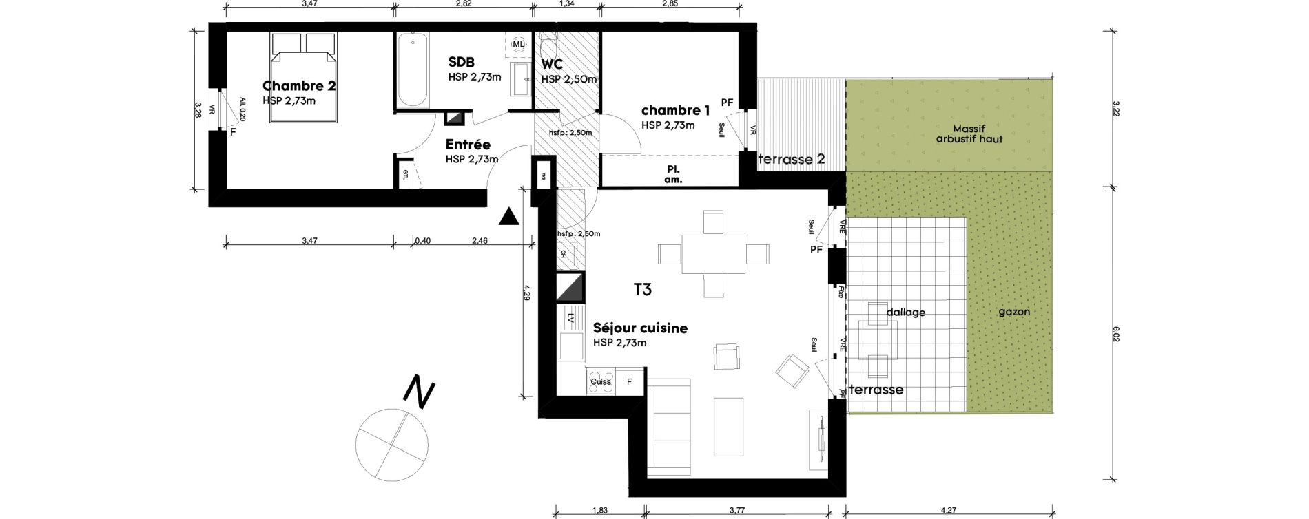 Appartement T3 de 63,72 m2 &agrave; Saint-Priest Centre