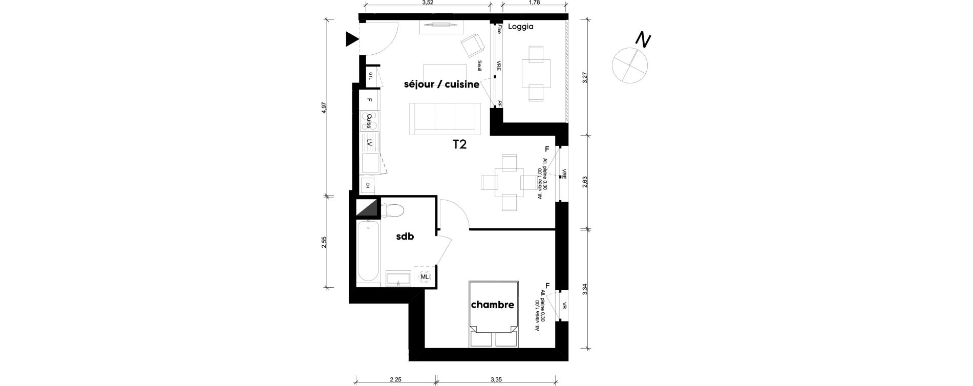 Appartement T2 de 41,15 m2 &agrave; Saint-Priest Centre