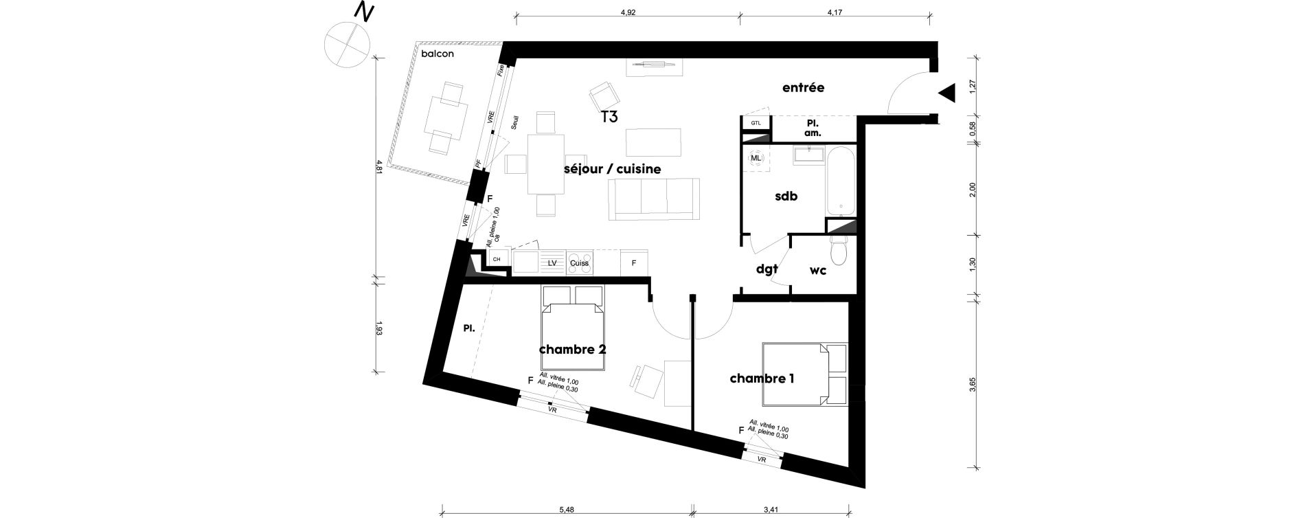 Appartement T3 de 65,43 m2 &agrave; Saint-Priest Centre