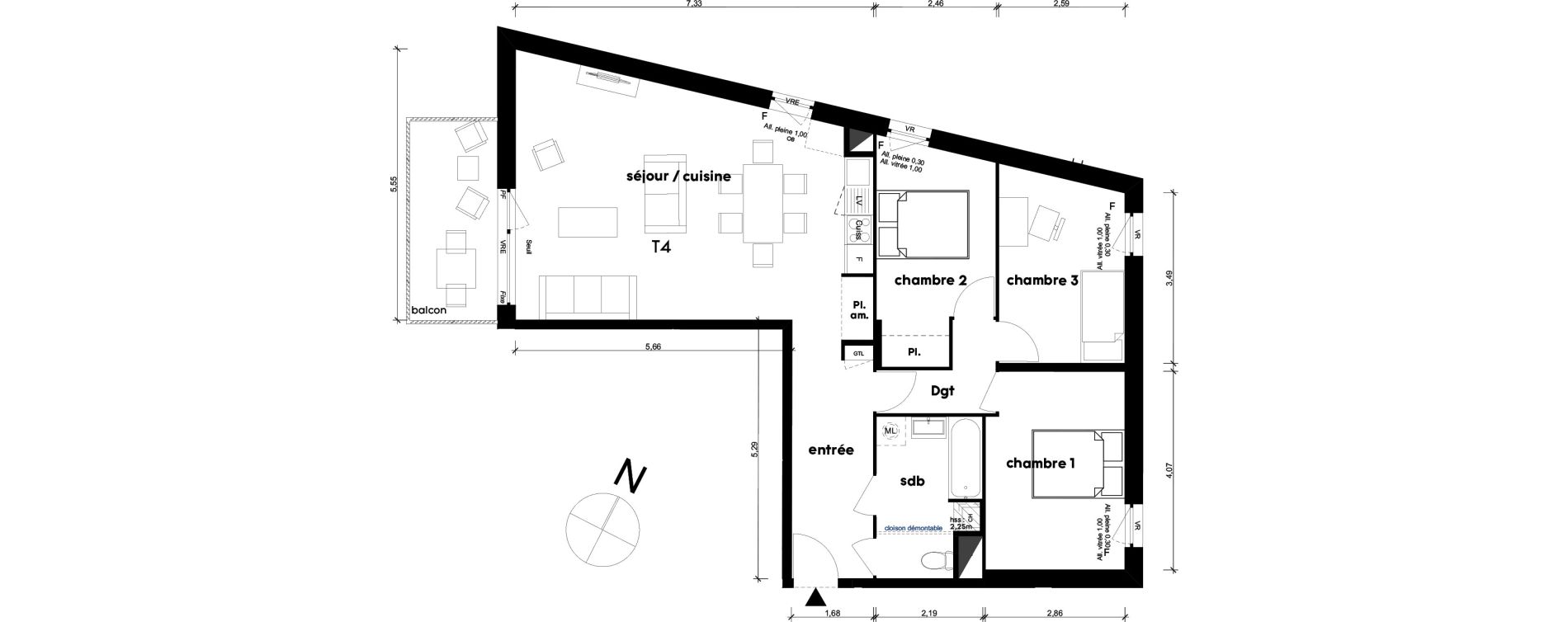Appartement T4 de 83,60 m2 &agrave; Saint-Priest Centre