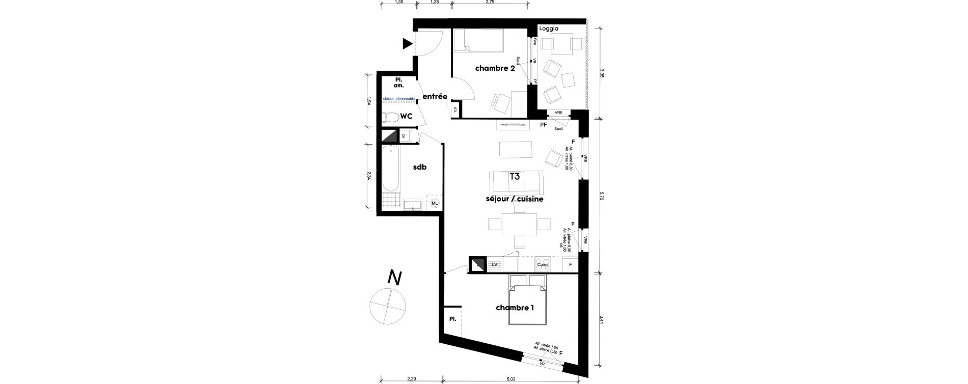 Appartement T3 de 65,34 m2 &agrave; Saint-Priest Centre