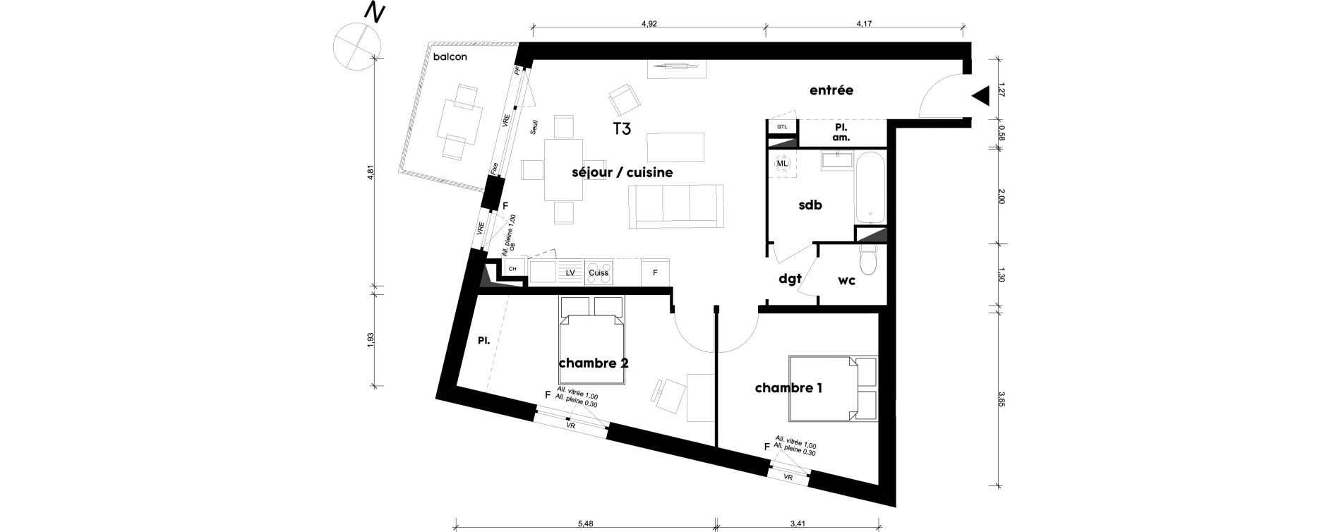 Appartement T3 de 65,49 m2 &agrave; Saint-Priest Centre