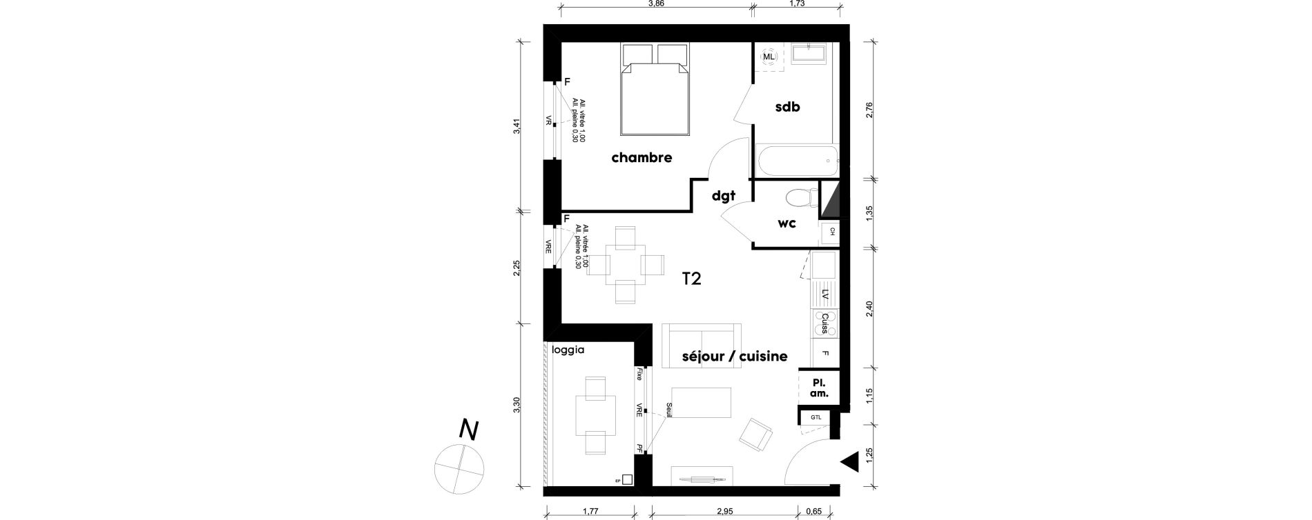Appartement T2 de 43,03 m2 &agrave; Saint-Priest Centre