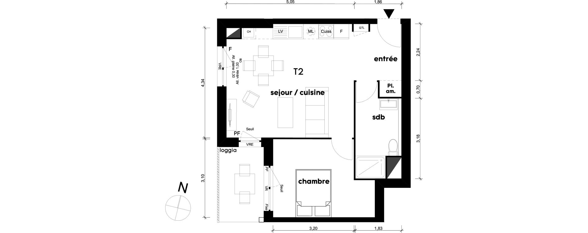 Appartement T2 de 43,74 m2 &agrave; Saint-Priest Centre