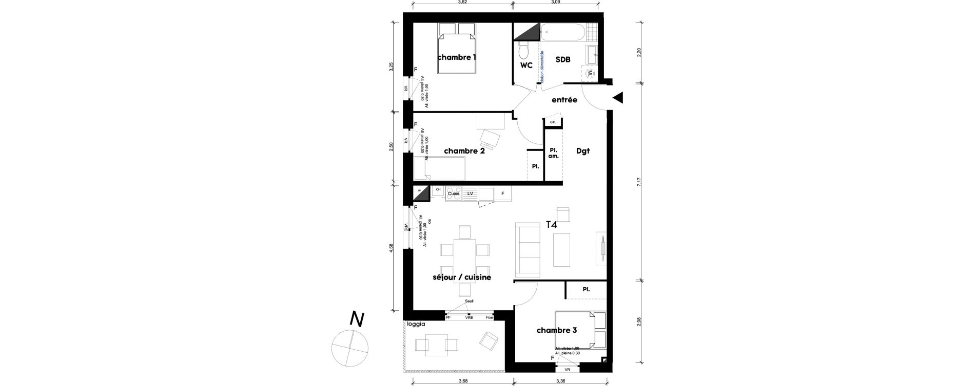 Appartement T4 de 77,38 m2 &agrave; Saint-Priest Centre