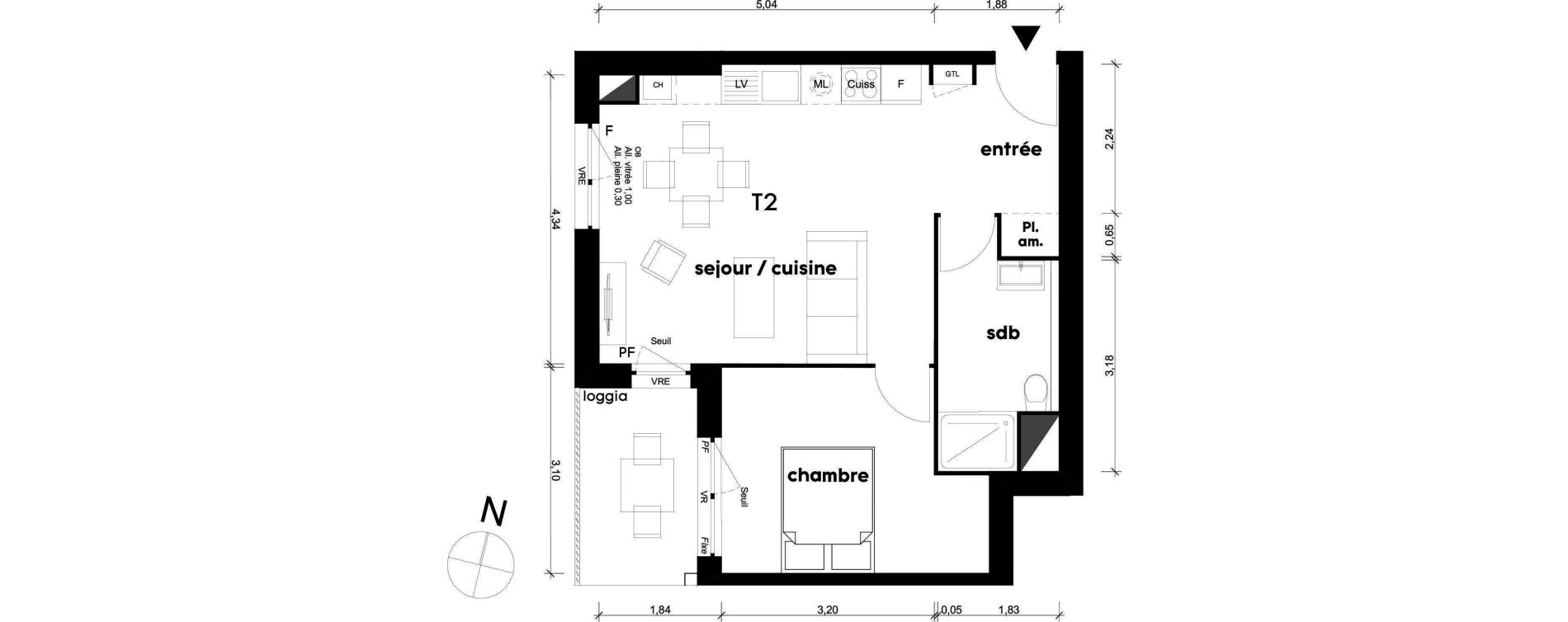Appartement T2 de 43,68 m2 &agrave; Saint-Priest Centre