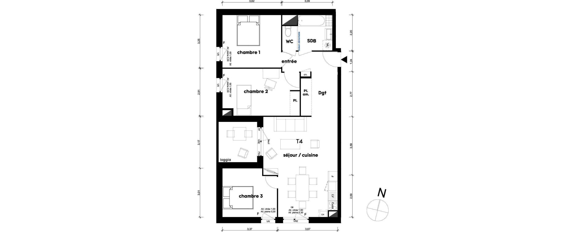 Appartement T4 de 76,88 m2 &agrave; Saint-Priest Centre