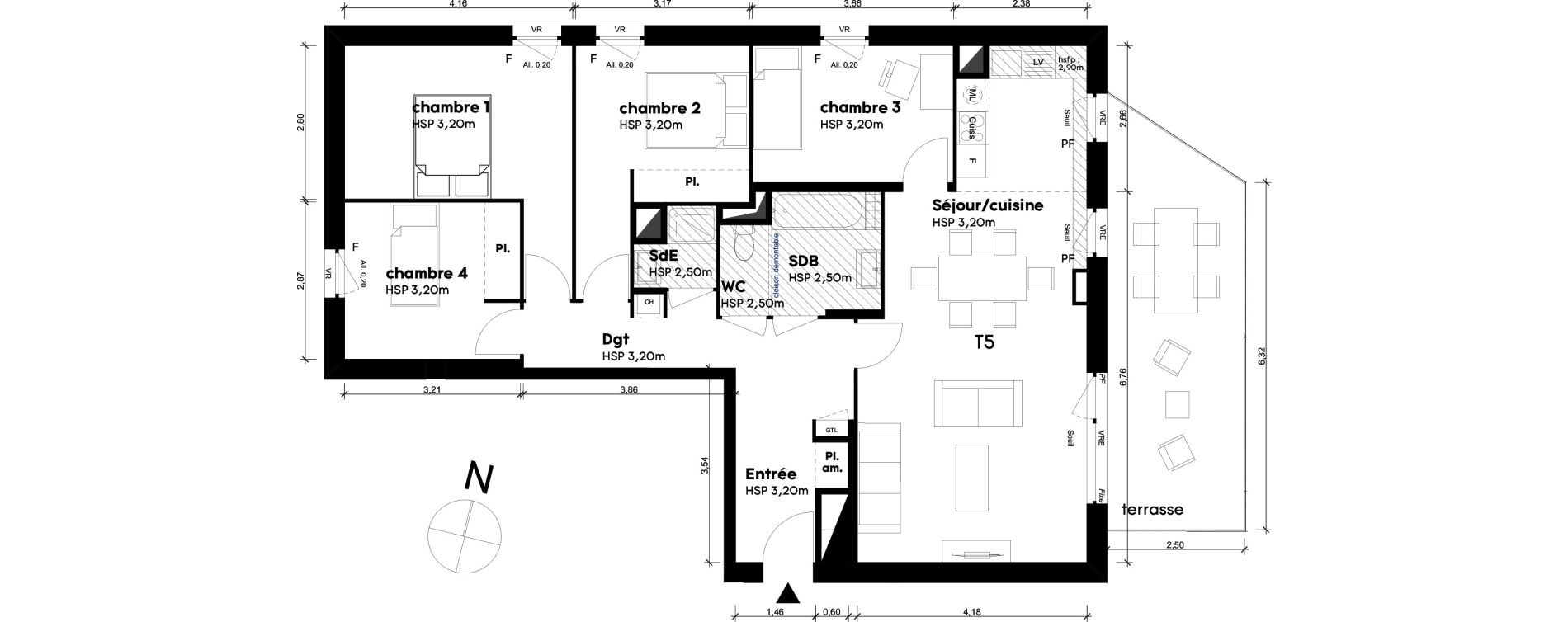 Appartement T5 de 96,30 m2 &agrave; Saint-Priest Centre