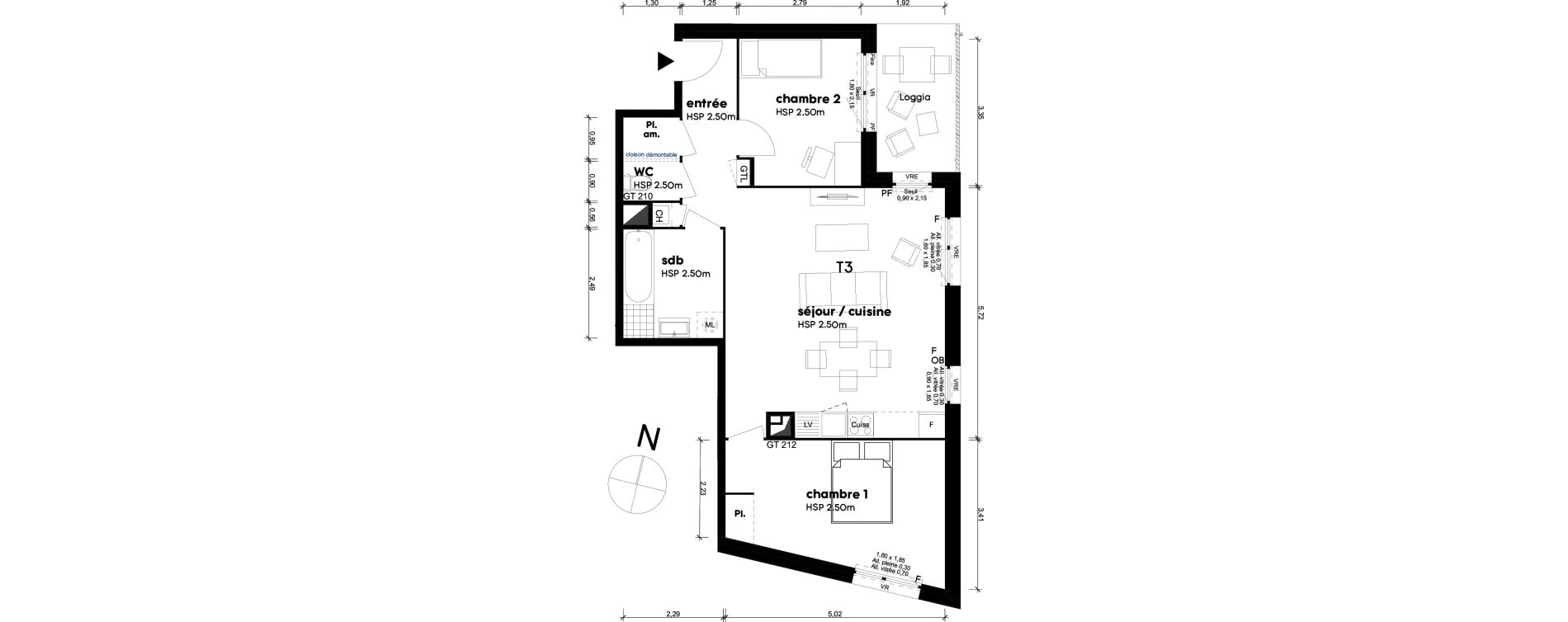 Appartement T3 de 65,44 m2 &agrave; Saint-Priest Centre