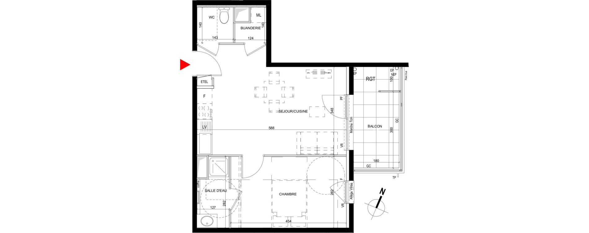 Appartement T2 de 41,88 m2 &agrave; Saint-Priest Revaison