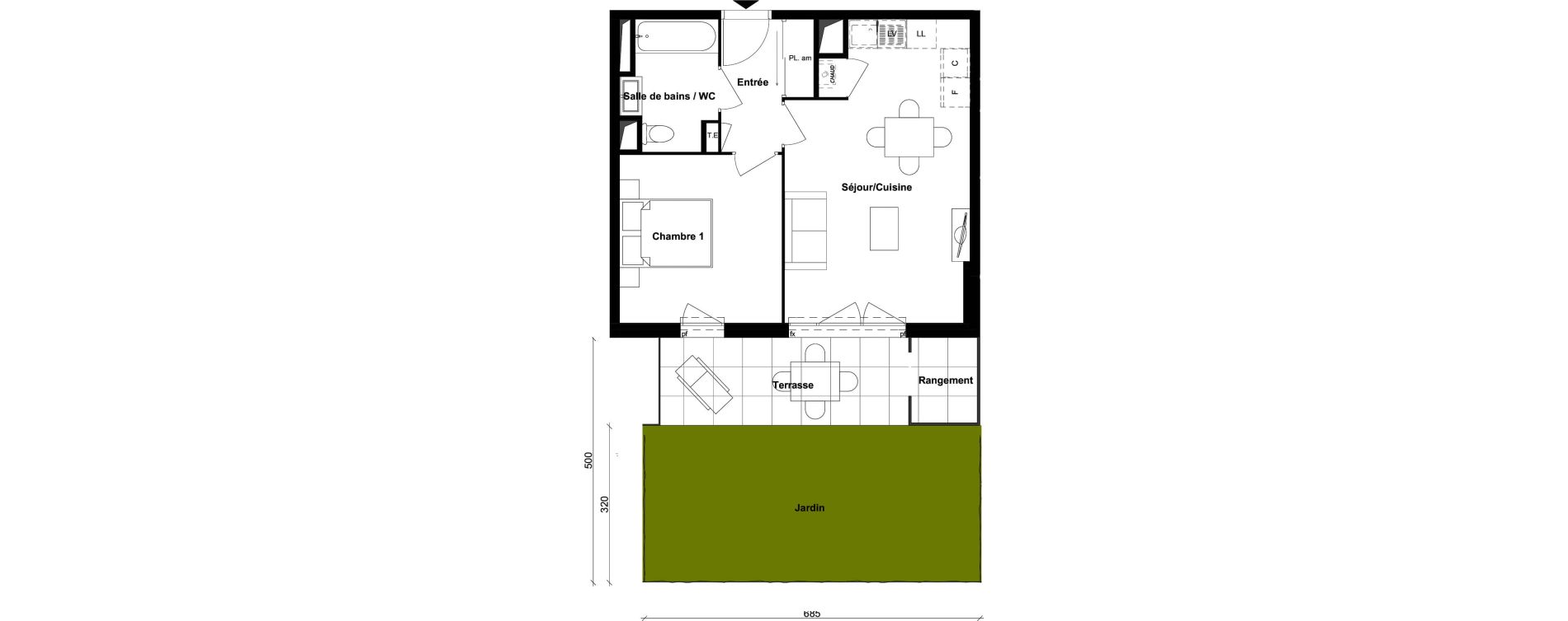 Appartement T2 de 42,21 m2 &agrave; Saint-Priest Berliet