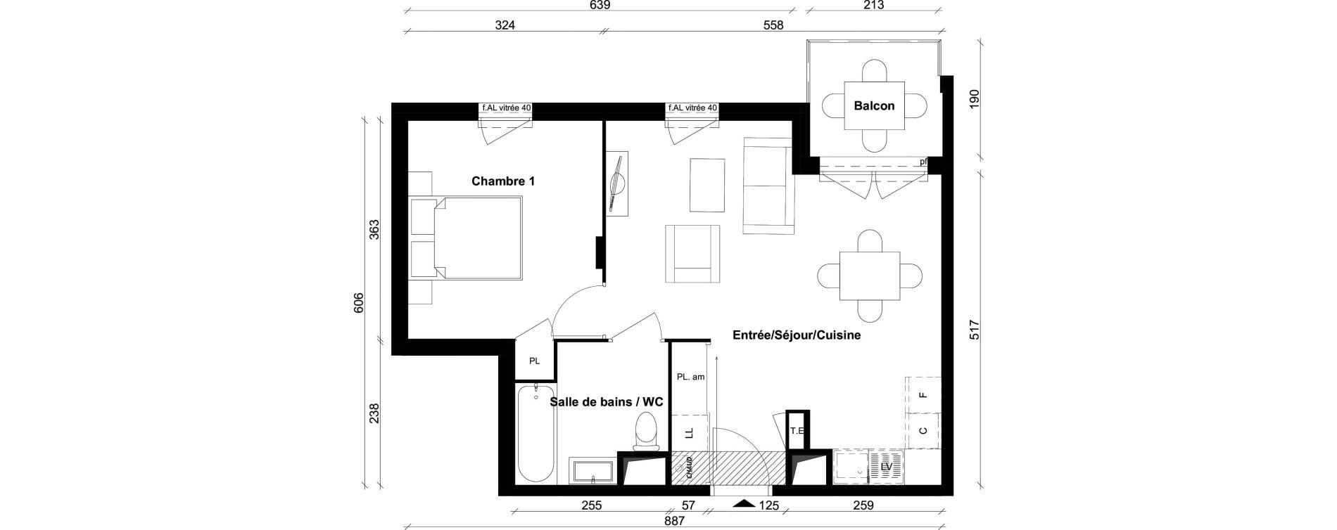 Appartement T2 de 45,47 m2 &agrave; Saint-Priest Berliet