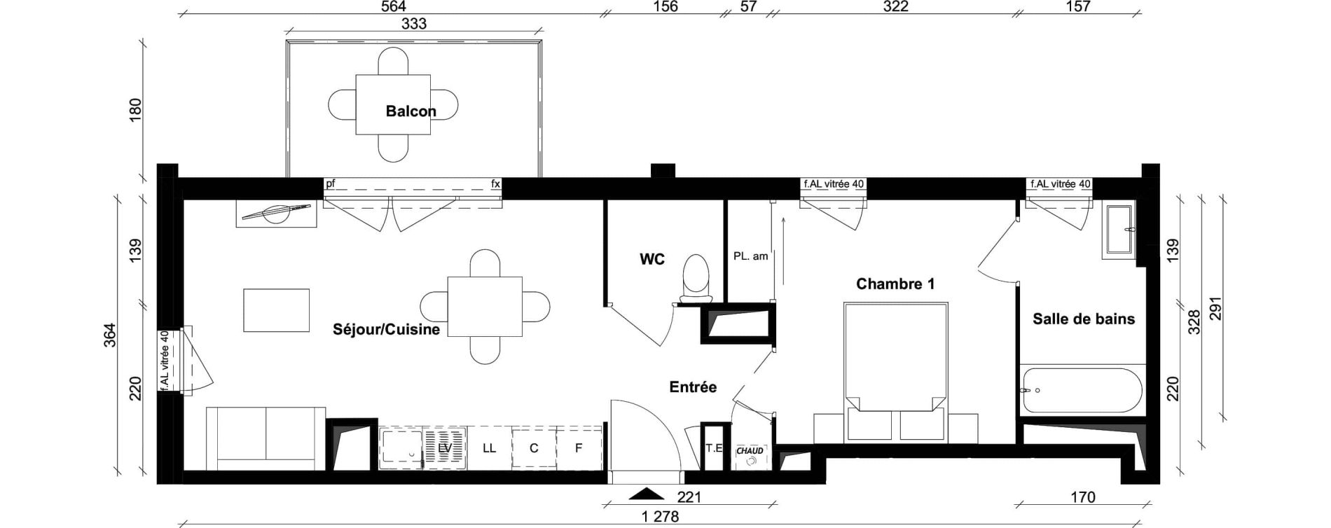 Appartement T2 de 42,64 m2 &agrave; Saint-Priest Berliet