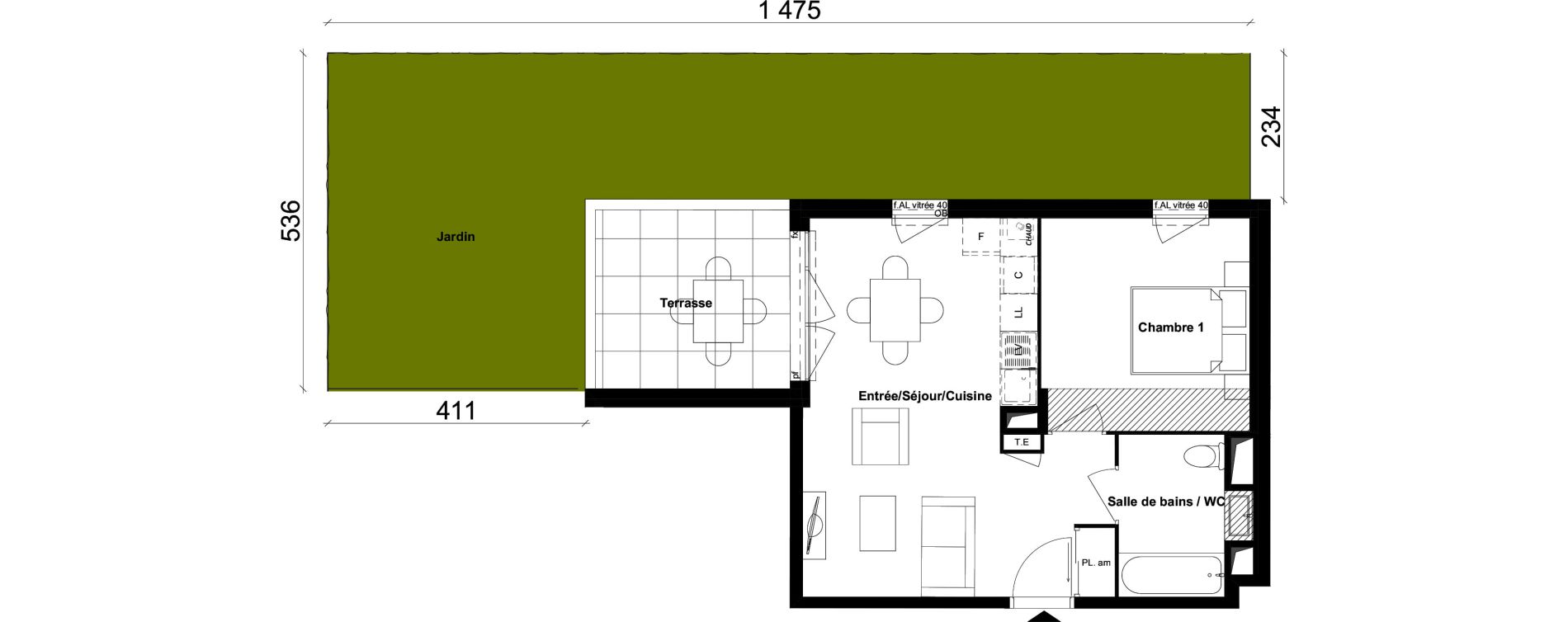 Appartement T2 de 41,29 m2 &agrave; Saint-Priest Berliet