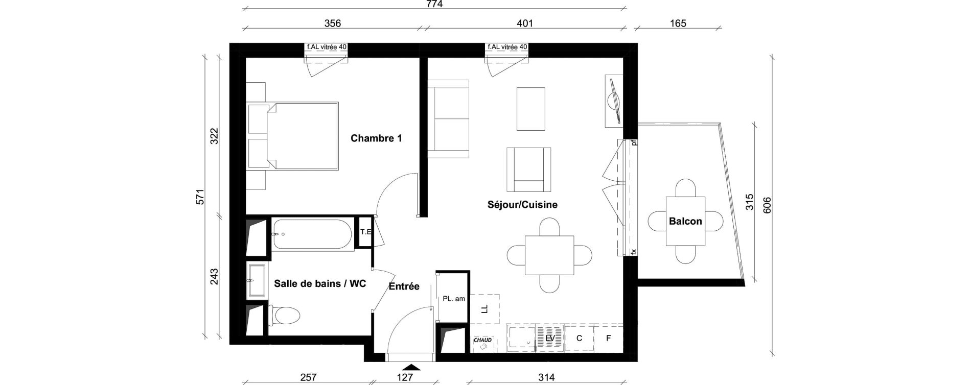 Appartement T2 de 43,52 m2 &agrave; Saint-Priest Berliet