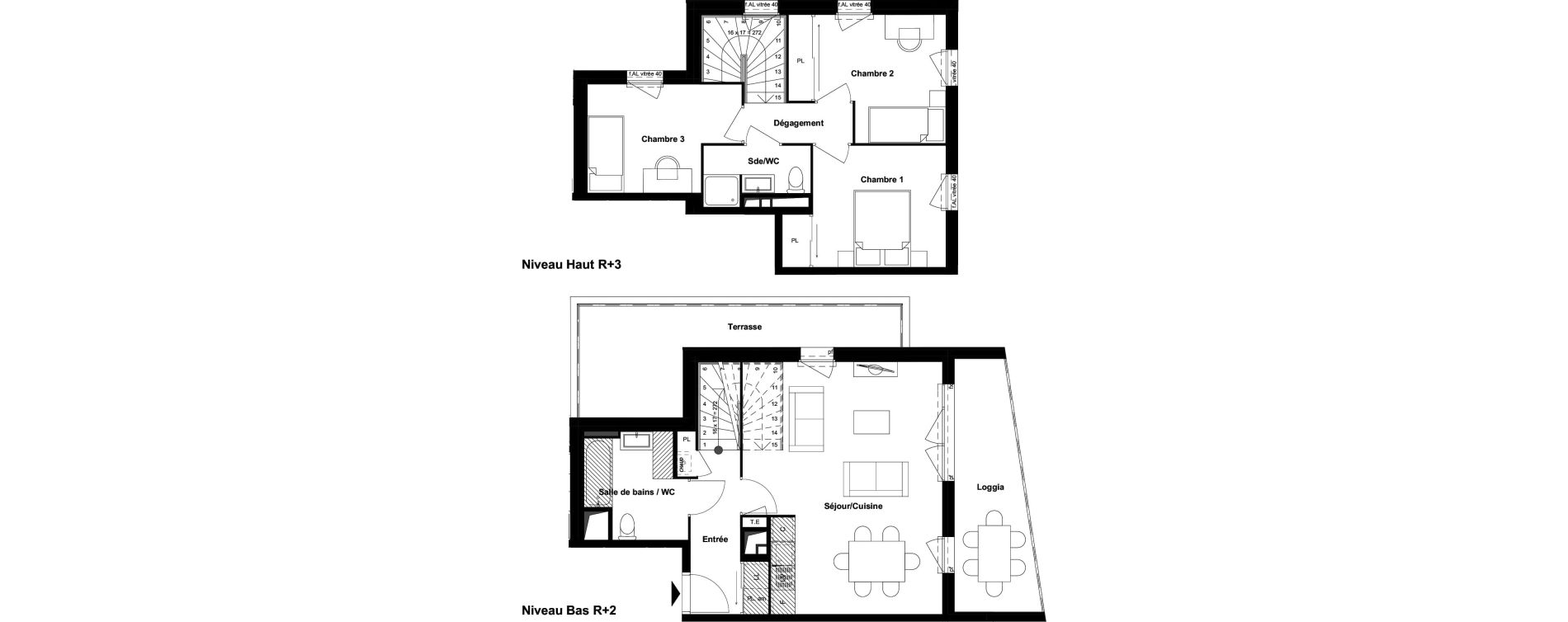 Duplex T4 de 76,32 m2 &agrave; Saint-Priest Berliet