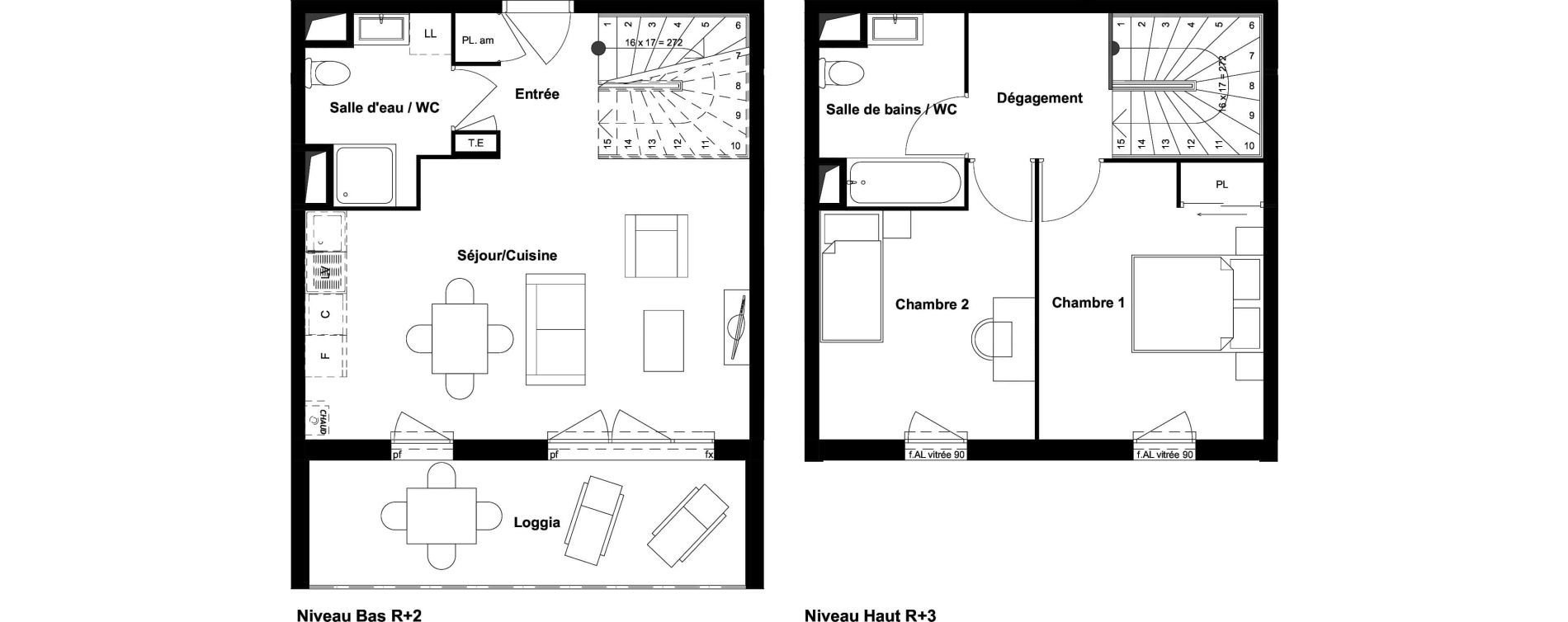 Duplex T3 de 67,63 m2 &agrave; Saint-Priest Berliet