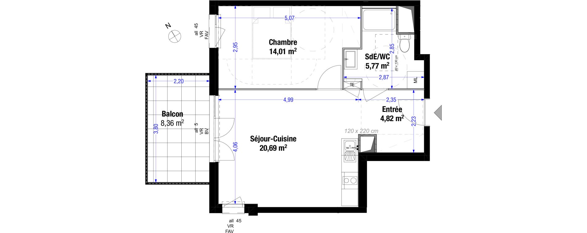 Appartement T2 de 45,29 m2 &agrave; Saint-Priest Colette - plaine de sayte