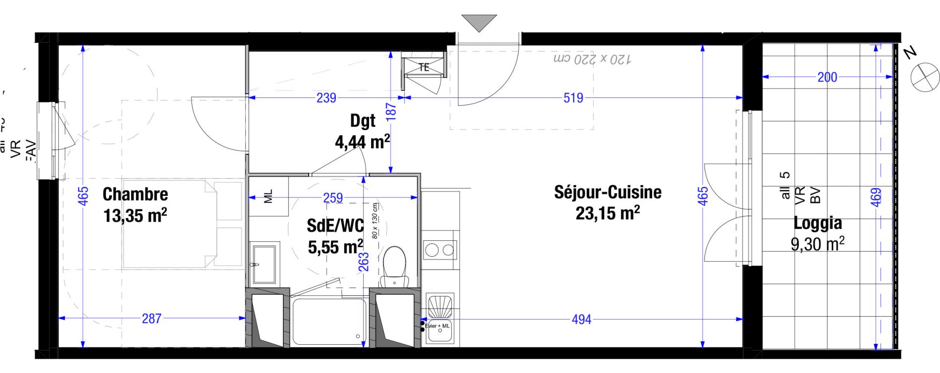 Appartement T2 de 46,49 m2 &agrave; Saint-Priest Colette - plaine de sayte