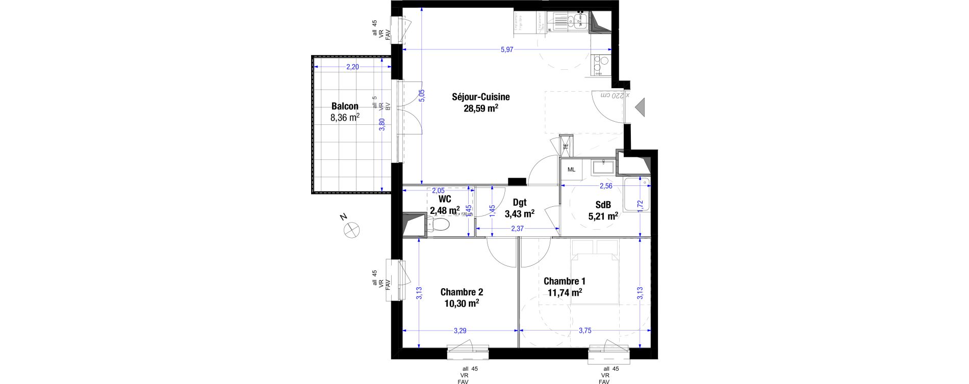 Appartement T3 de 61,75 m2 &agrave; Saint-Priest Colette - plaine de sayte