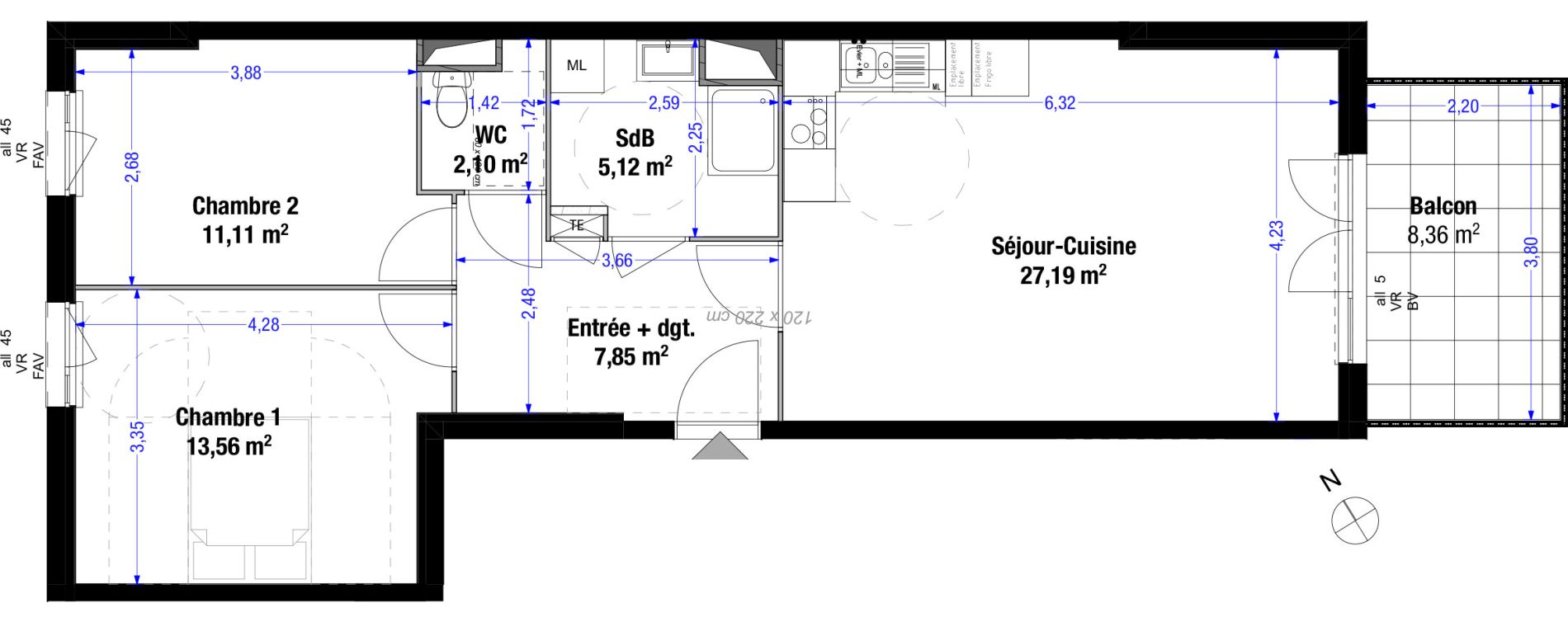Appartement T3 de 66,93 m2 &agrave; Saint-Priest Colette - plaine de sayte