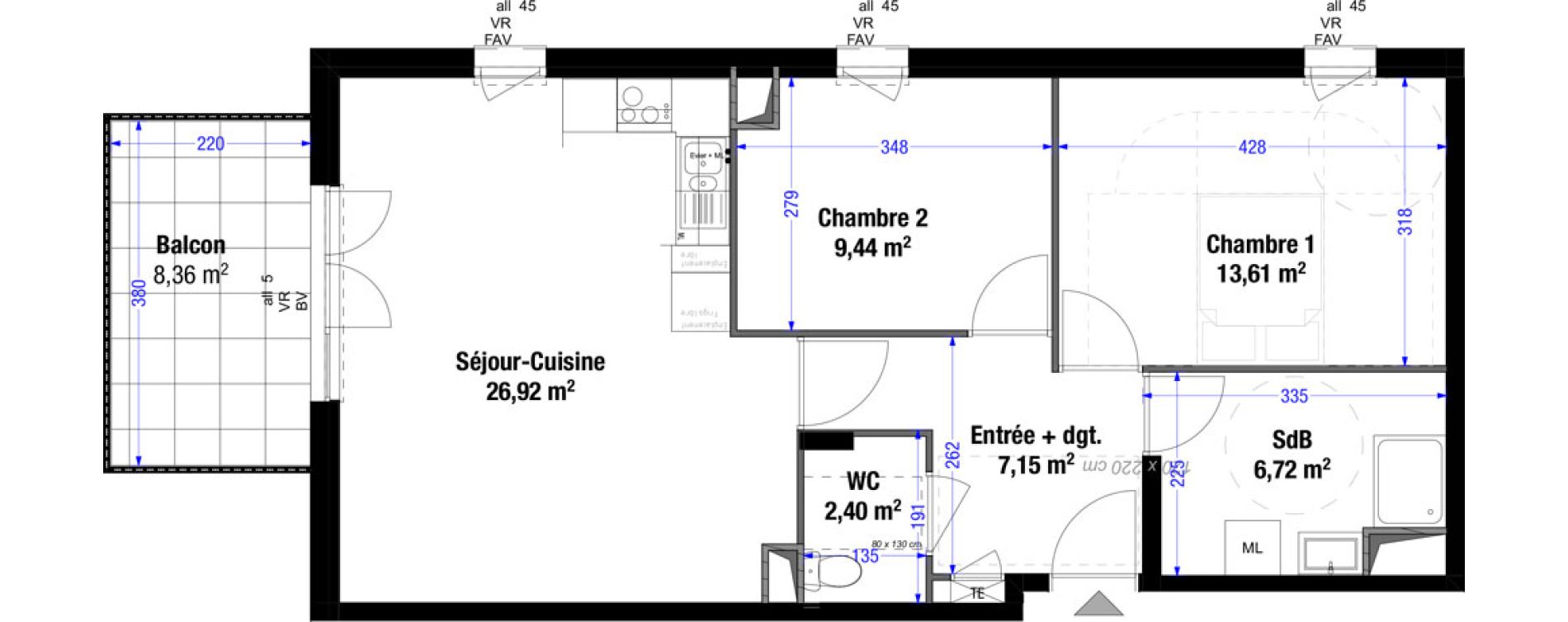 Appartement T3 de 66,24 m2 &agrave; Saint-Priest Colette - plaine de sayte