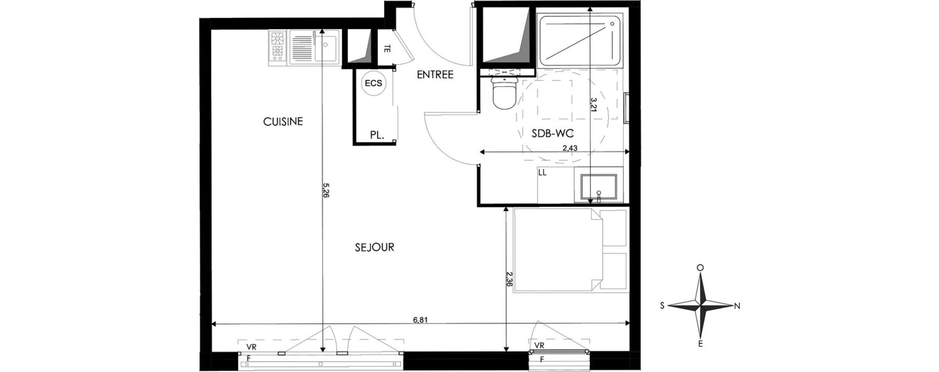 Appartement T1 de 34,72 m2 &agrave; Saint-Priest Revaison