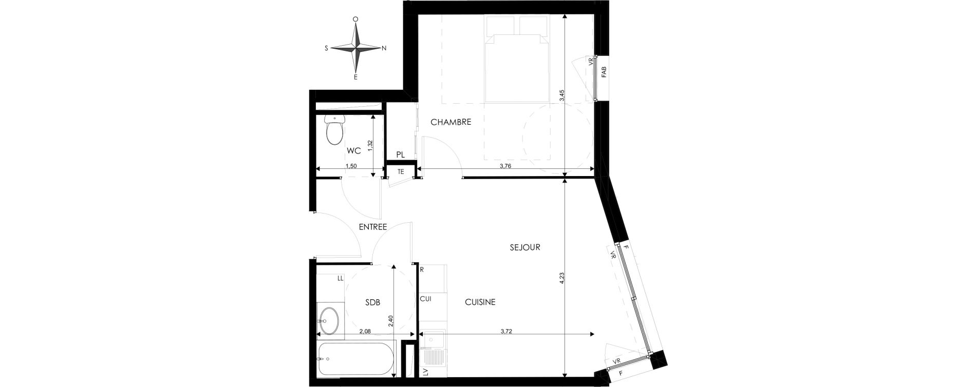 Appartement T2 de 42,55 m2 &agrave; Saint-Priest Revaison