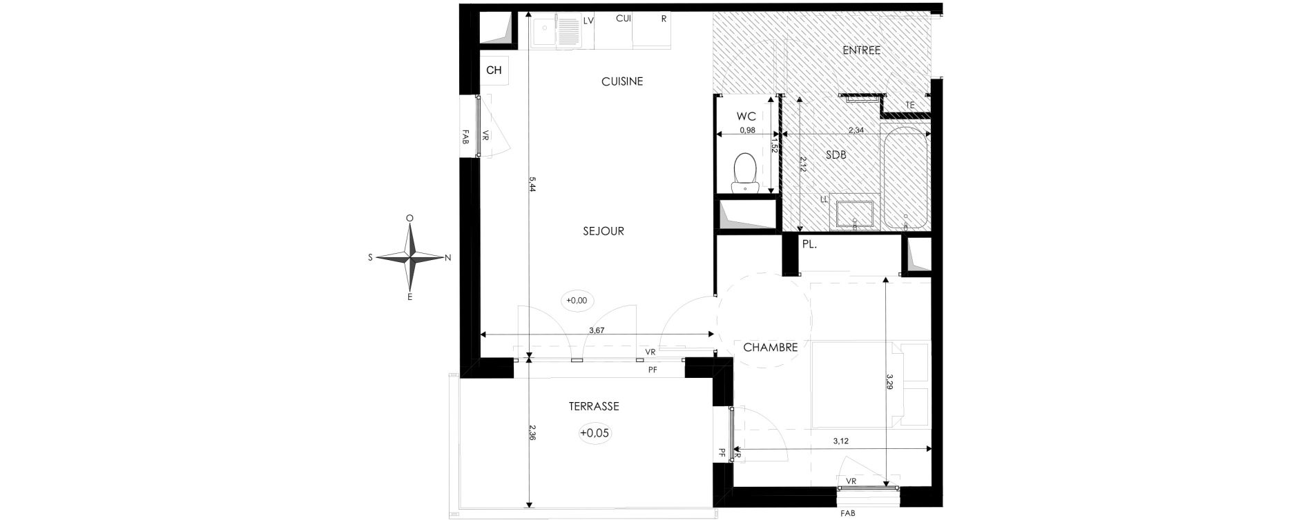Appartement T2 de 42,89 m2 &agrave; Saint-Priest Revaison