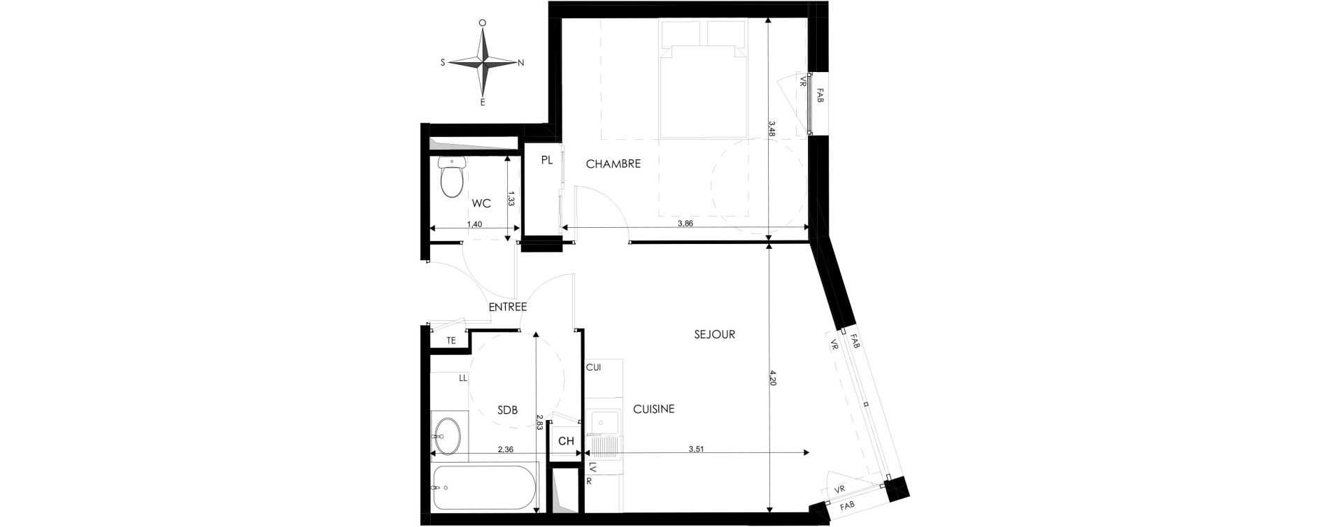 Appartement T2 de 42,34 m2 &agrave; Saint-Priest Revaison