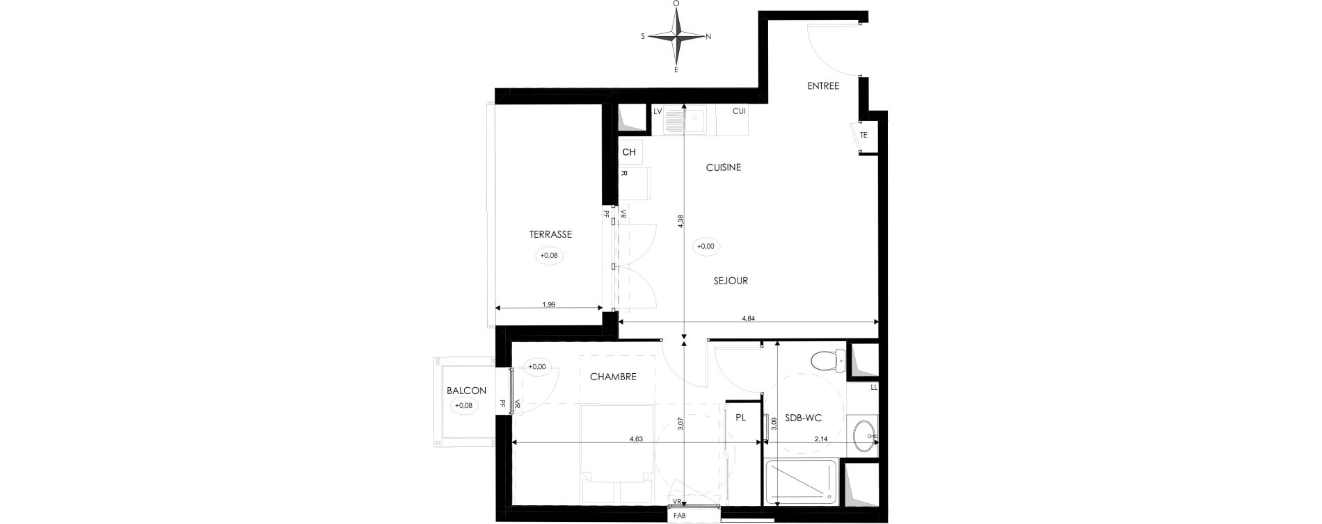 Appartement T2 de 42,80 m2 &agrave; Saint-Priest Revaison