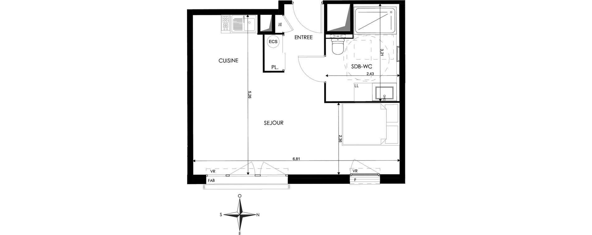 Appartement T1 de 34,72 m2 &agrave; Saint-Priest Revaison