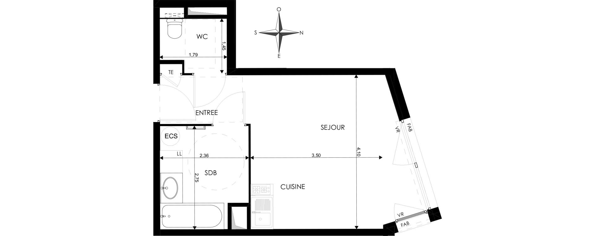 Appartement T1 de 28,40 m2 &agrave; Saint-Priest Revaison