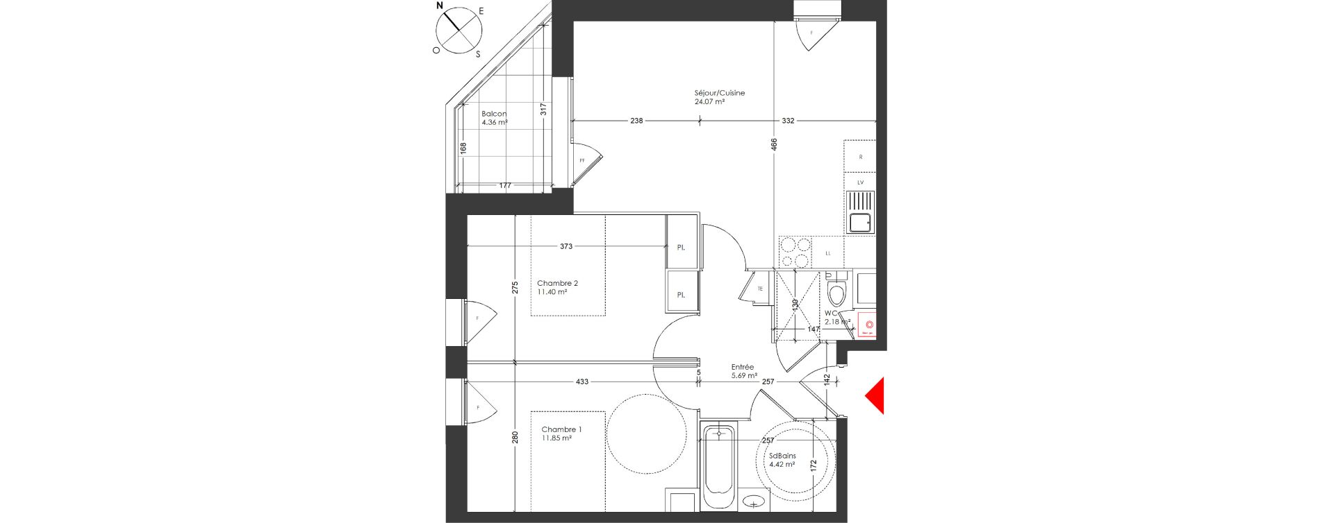 Appartement T3 de 59,61 m2 &agrave; Saint-Priest Les ilots verts