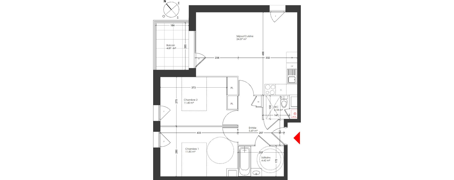 Appartement T3 de 59,61 m2 &agrave; Saint-Priest Les ilots verts