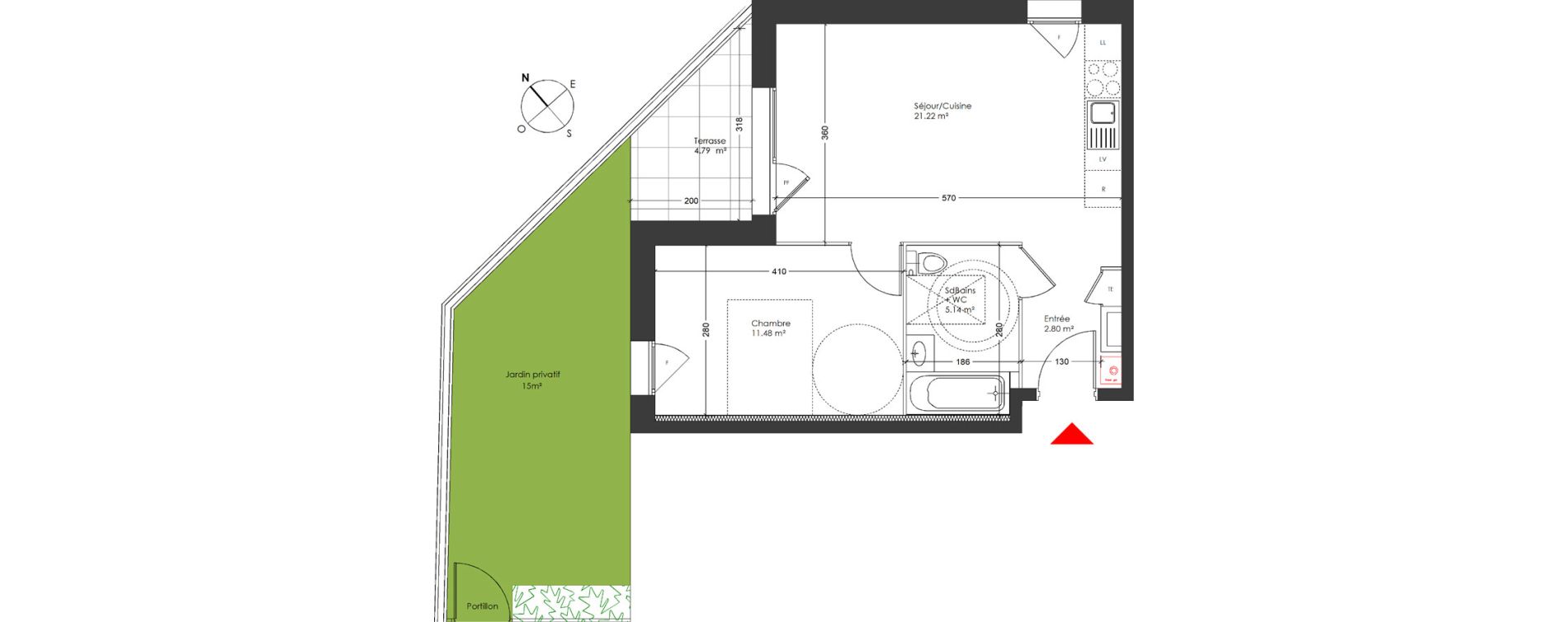 Appartement T2 de 40,64 m2 &agrave; Saint-Priest Les ilots verts