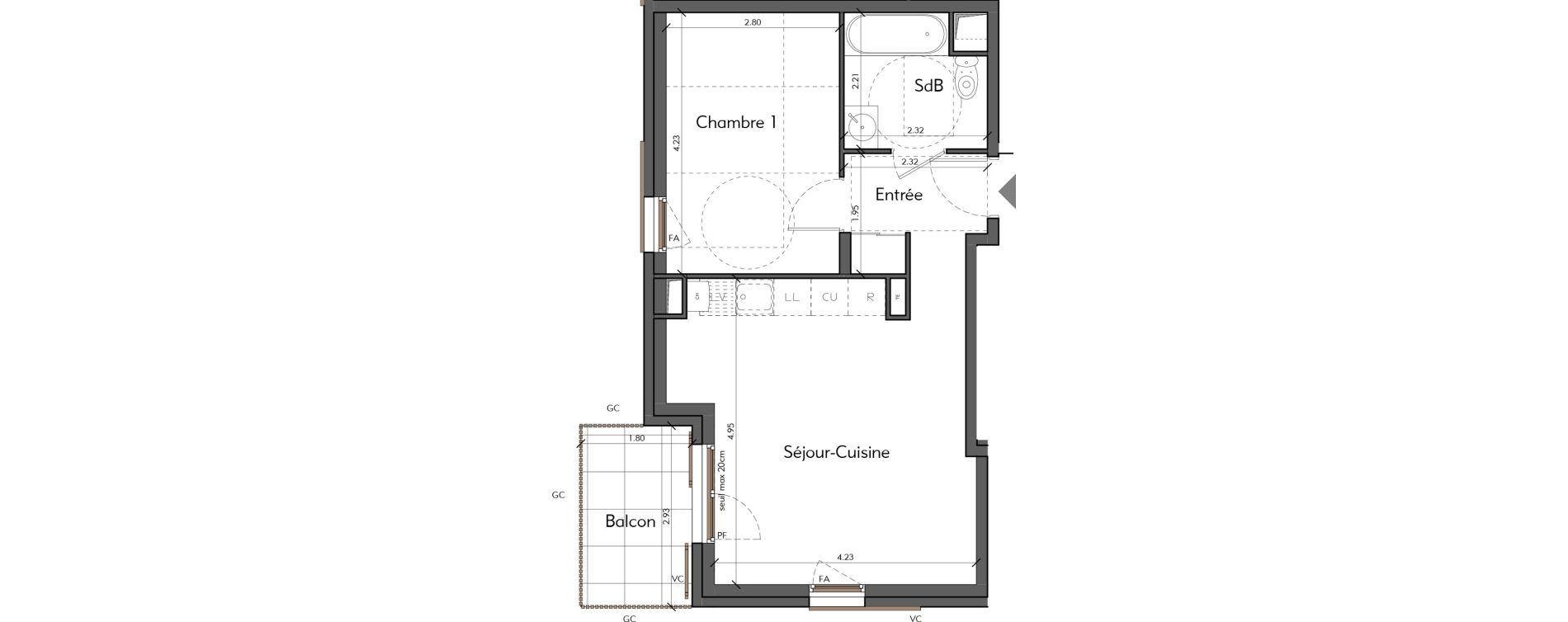 Appartement T2 de 42,34 m2 &agrave; Saint-Romain-Au-Mont-D'Or Centre