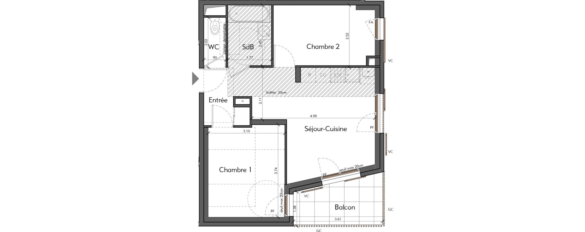 Appartement T2 de 49,76 m2 &agrave; Saint-Romain-Au-Mont-D'Or Centre