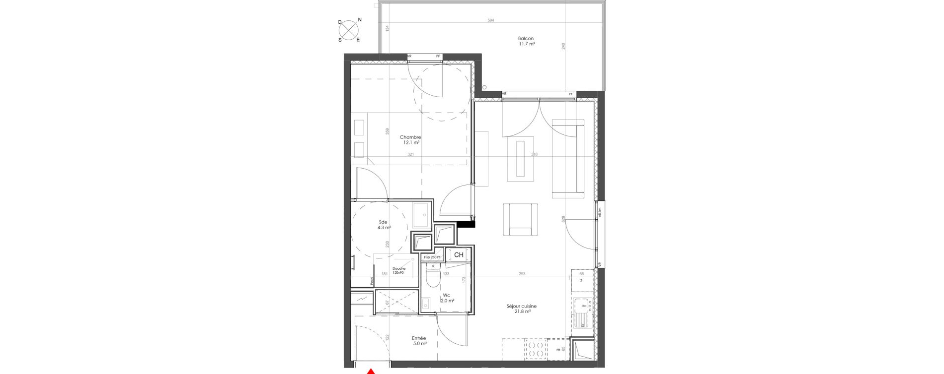 Appartement T2 de 45,30 m2 &agrave; Sainte-Foy-L&egrave;s-Lyon Centre