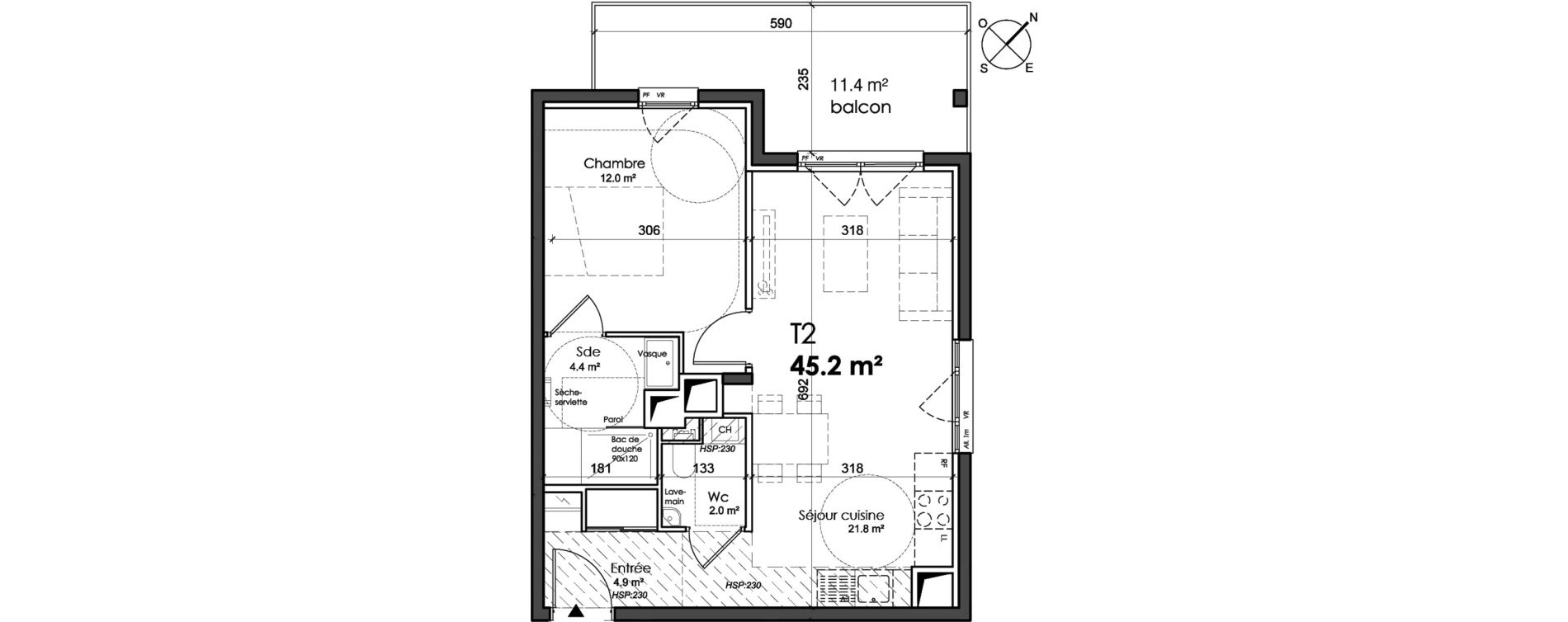Appartement T2 de 45,20 m2 &agrave; Sainte-Foy-L&egrave;s-Lyon Centre