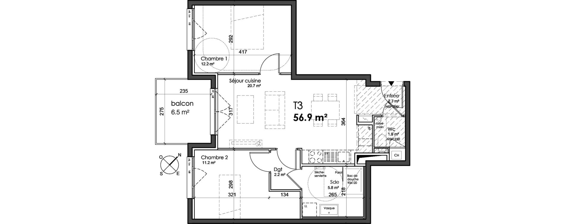 Appartement T3 de 56,90 m2 &agrave; Sainte-Foy-L&egrave;s-Lyon Centre