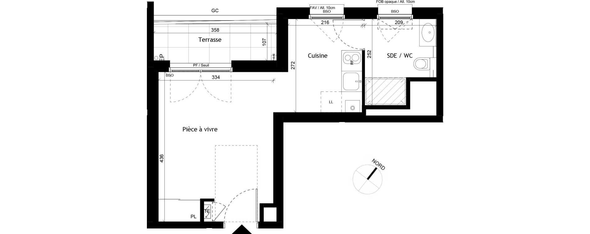 Appartement T1 de 25,32 m2 &agrave; Sainte-Foy-L&egrave;s-Lyon Plan du loup