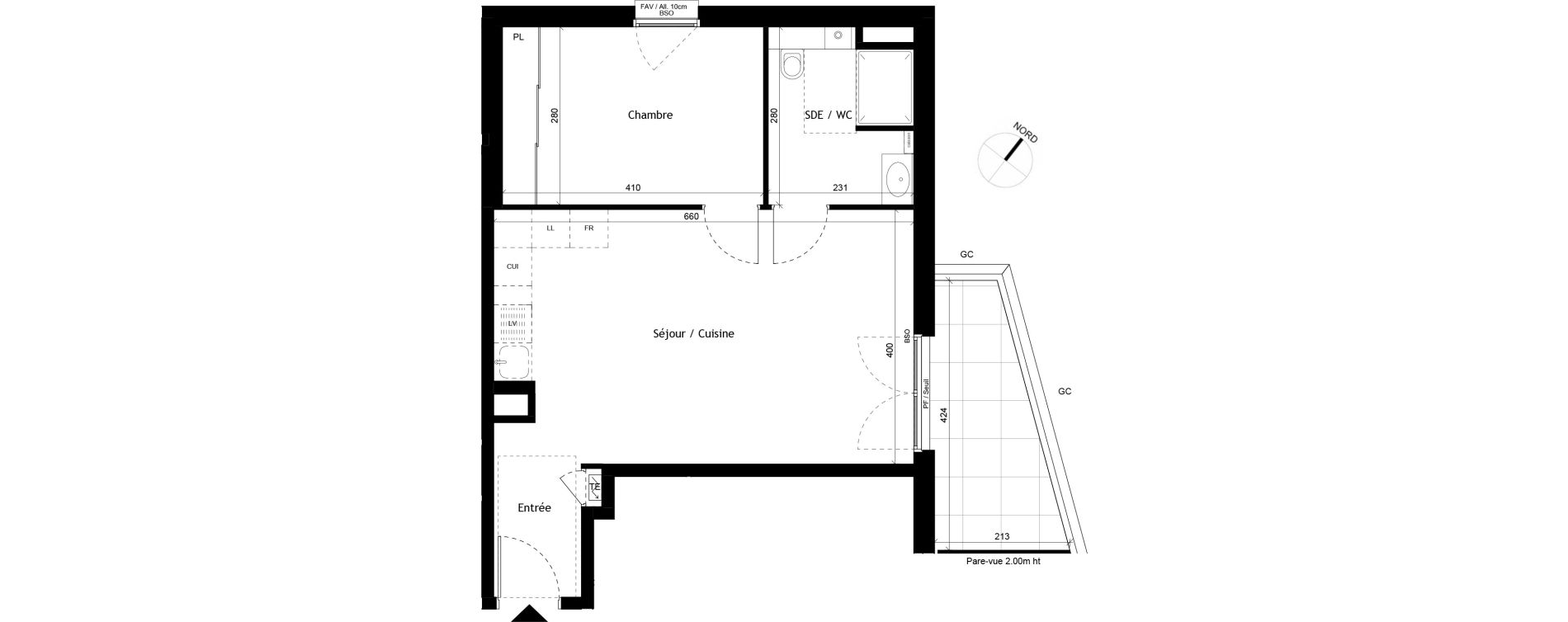 Appartement T2 de 46,41 m2 &agrave; Sainte-Foy-L&egrave;s-Lyon Plan du loup