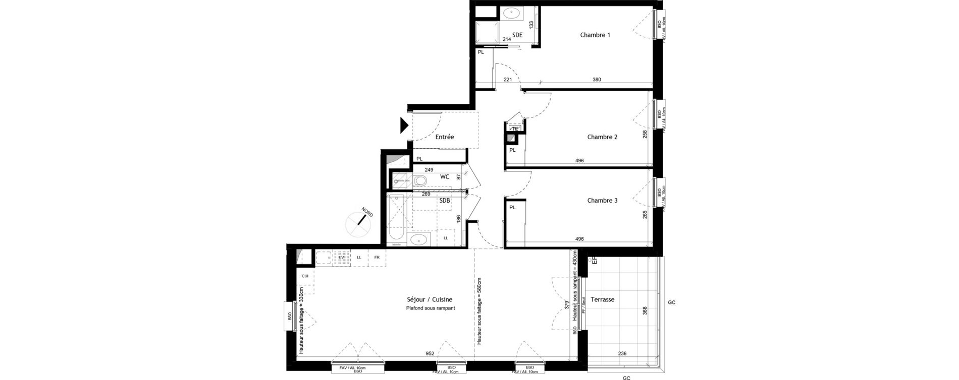 Appartement T4 de 93,95 m2 &agrave; Sainte-Foy-L&egrave;s-Lyon Plan du loup