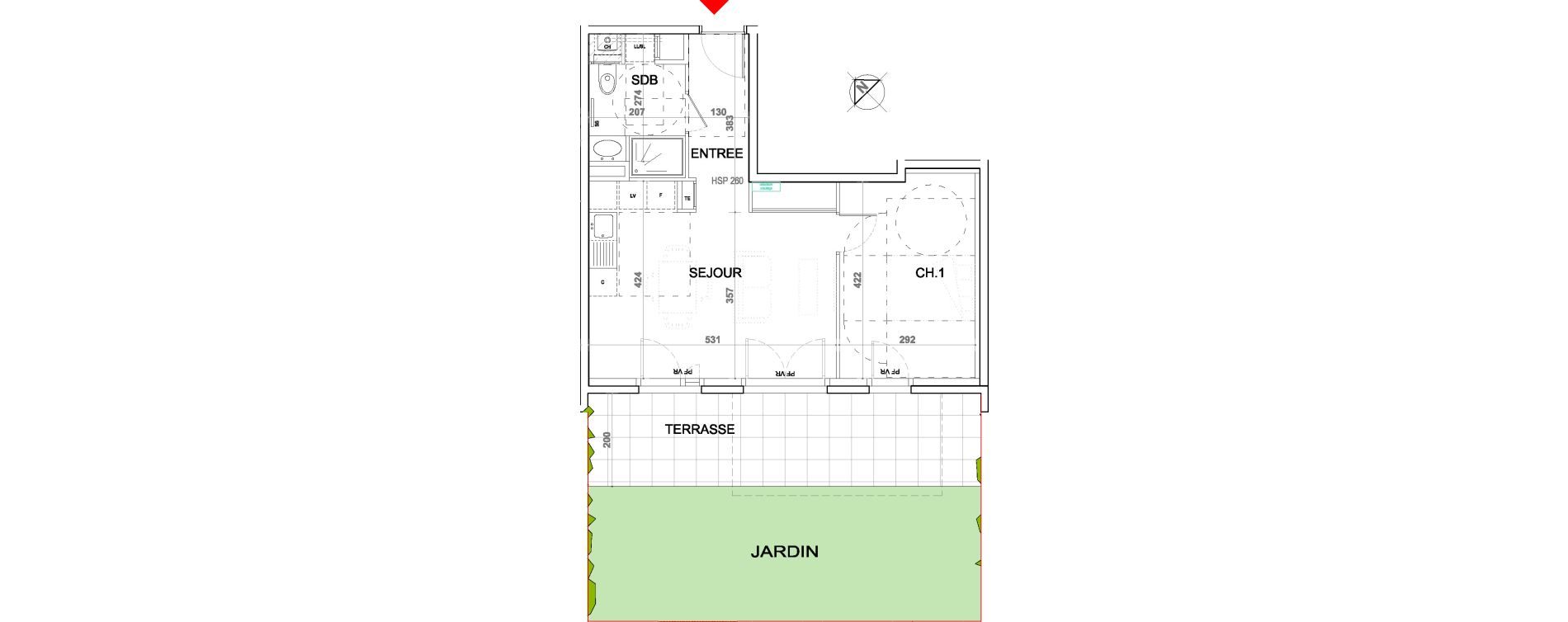 Appartement T2 de 43,98 m2 &agrave; Sainte-Foy-L&egrave;s-Lyon Plan du loup