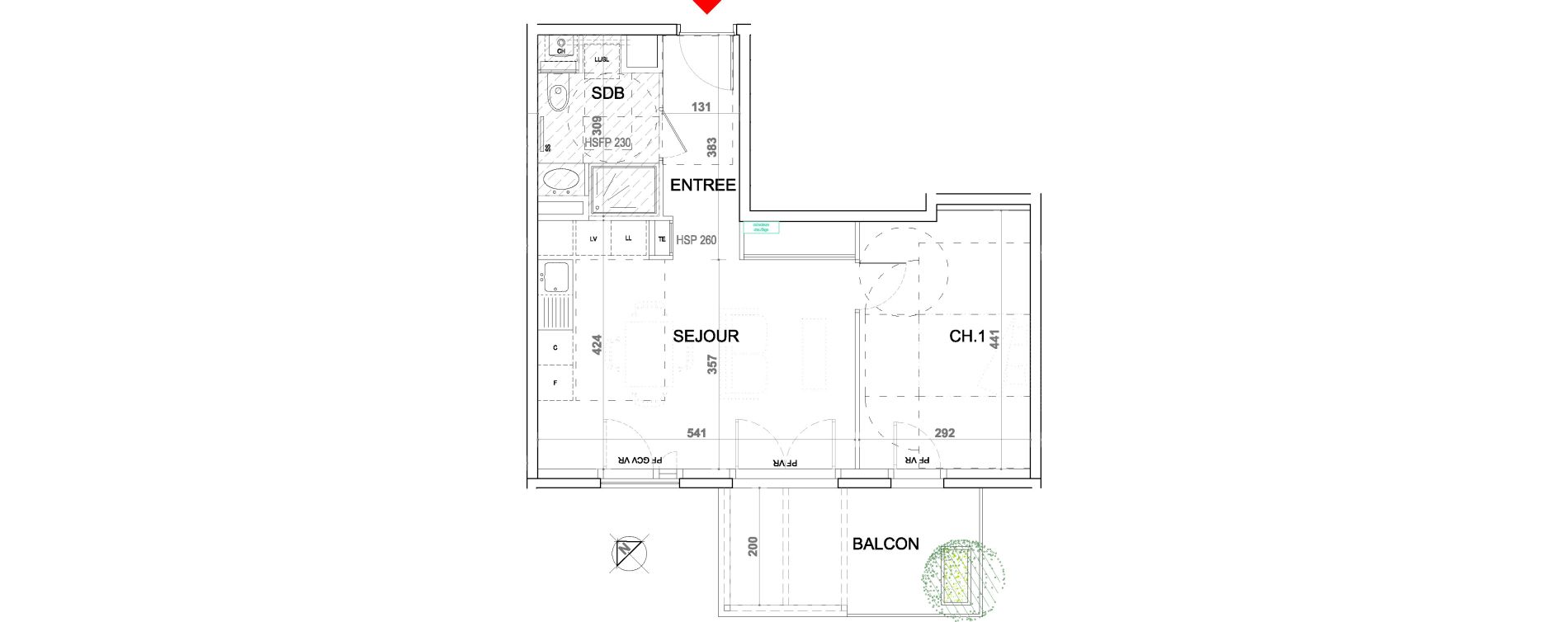 Appartement T2 de 44,42 m2 &agrave; Sainte-Foy-L&egrave;s-Lyon Plan du loup