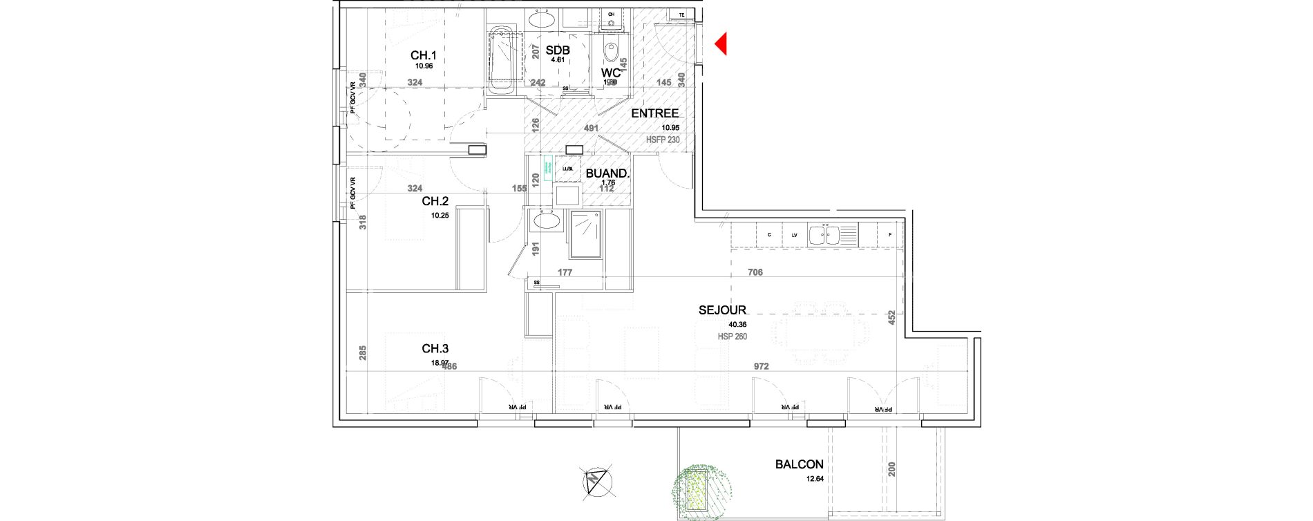 Appartement T4 de 99,16 m2 &agrave; Sainte-Foy-L&egrave;s-Lyon Plan du loup