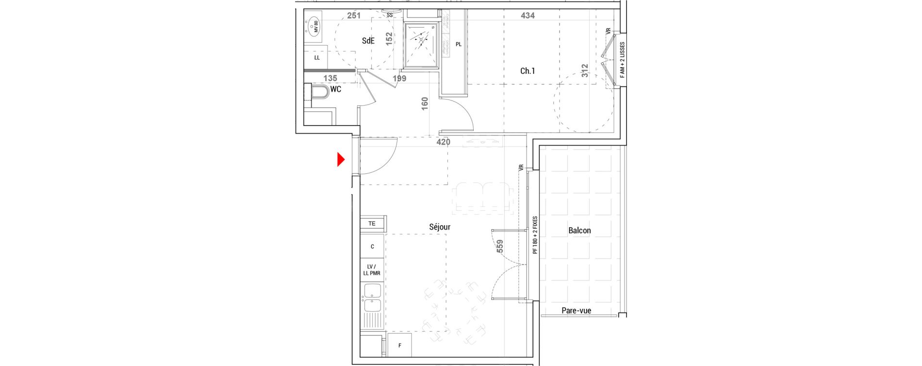 Appartement T2 de 45,65 m2 &agrave; Sathonay-Camp Centre