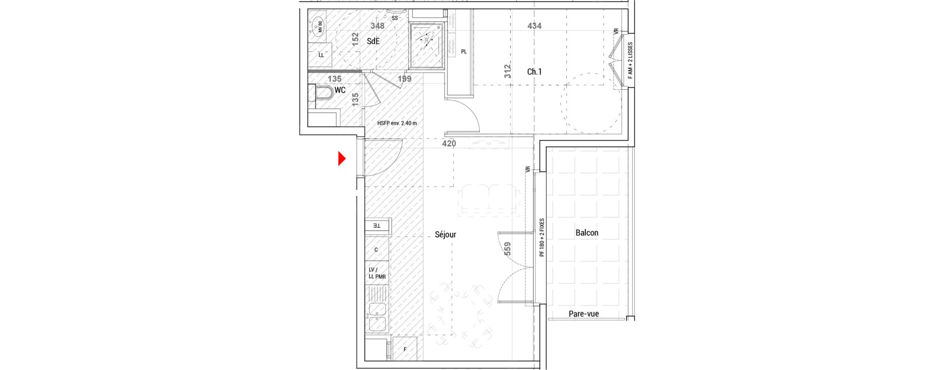 Appartement T2 de 45,65 m2 &agrave; Sathonay-Camp Centre